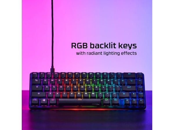HyperX Alloy Origins 65 - Tastatur - bakgrunnsbelyst - USB-C - QWERTY - Nordisk - tastsvitsj: HyperX Red - svart