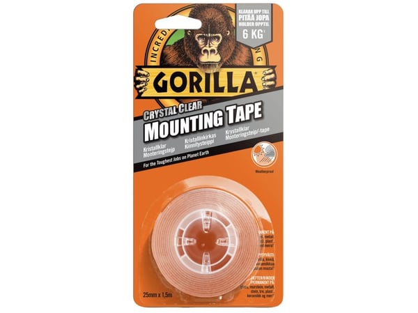Gorilla Kristallklar monteringstejp 25 mm. - 1,5 meter
