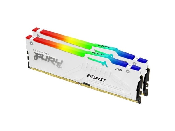Kingston FURY Beast RGB - DDR5 - sett - 32 GB: 2 x 16 GB - DIMM 288-pin - 5200 MT/s / PC5-41600 - CL40 - 1.25 V - ikke-bufret - on-die ECC - hvit