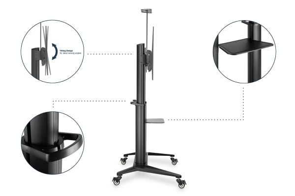 DIGITUS DA-90452 - Vogn - for flatpanel / AV-utstyr - collaboration trolley / TV presentation cart - aluminium, stål, plastikk - matt svart - skjer...