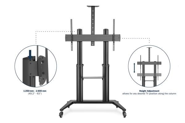 DIGITUS DA-90452 - Vogn - for flatpanel / AV-utstyr - collaboration trolley / TV presentation cart - aluminium, stål, plastikk - matt svart - skjer...