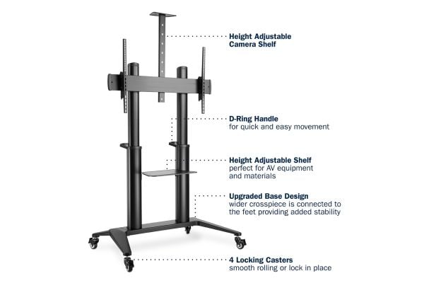 DIGITUS DA-90452 - Vogn - for flatpanel / AV-utstyr - collaboration trolley / TV presentation cart - aluminium, stål, plastikk - matt svart - skjer...