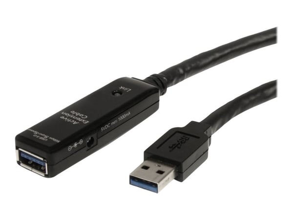 StarTech 32.8 ft Active USB 3.0 Extension Cable with AC Power Adapter - Shielded - Male to Female USB USB 3.1 Gen 1 Type A (5Gbps) Extender (USB3AA...