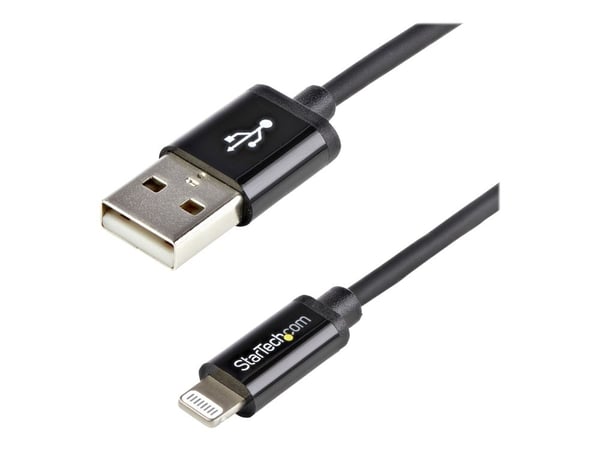 Startech 2m (6ft) Long Black Apple® 8-pin Lightning Connector to USB Cable for iPhone / iPod / iPad - Charge and Sync Cable (USBLT2MB) - Lightning-...