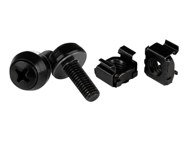 Startech M6 x 12mm Screws and Cage Nuts - 100 Pack - M6 Mounting Screws and Cage Nuts for Server Rack and Cabinet - Black (CABSCREWM62B) - Skruer o...