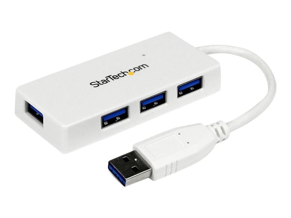 Startech Bärbar SuperSpeed mini USB 3.0-hubb med 4 portar - Vit - Hubb - 4 x SuperSpeed USB 3.0 - skrivbordsmodell - för P/N: FCREADMICRO3, MSDREAD...
