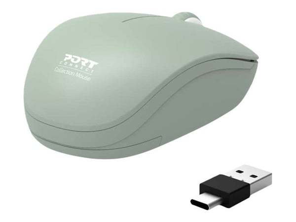 PORT Connect Collection - Mus - høyre- og venstrehåndet - optisk - 3 knapper - trådløs - 2.4 GHz - USB / USB-C trådløs mottaker - oliven