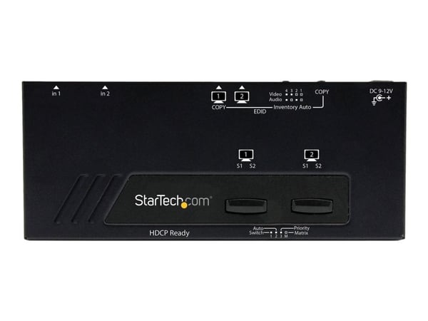Startech 2x2 HDMI Matrix Switch with Remote - 1080p Automatic & Priority Switcher - Video Wall Auto Selector Splitter Box - Audio Out (VS222HDQ) - ...