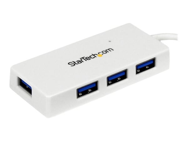 Startech 4 Port USB 3.0 Hub - Multi Port USB Hub w/ Built-in Cable - Powered USB 3.0 Extender for Your Laptop - White (ST4300MINU3W) - Hub - 4 x Su...