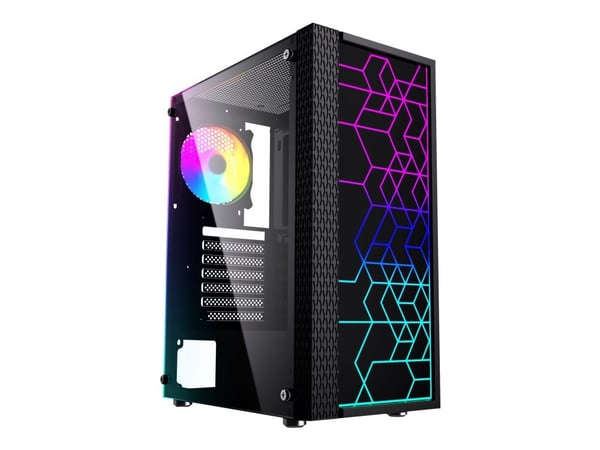 Gembird Fornax 2500 - Mid tower - ATX - genomskinlig sidopanel (glas) - ingen strömförsörjning (ATX) - svart - USB/ljud