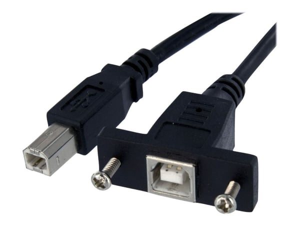 StarTech 1 ft Panel Mount USB Cable B to B - F/M - USB cable - USB Type B (F) to USB Type B (M) - USB 2.0 - 1 ft - molded, thumbscrews - black - US...