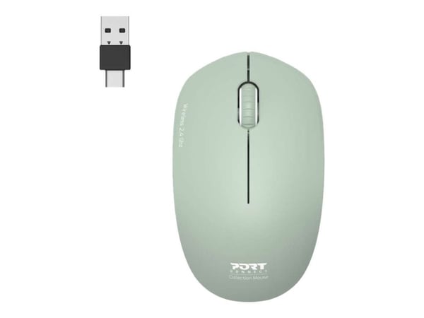 PORT Connect Collection - Mus - høyre- og venstrehåndet - optisk - 3 knapper - trådløs - 2.4 GHz - USB / USB-C trådløs mottaker - oliven