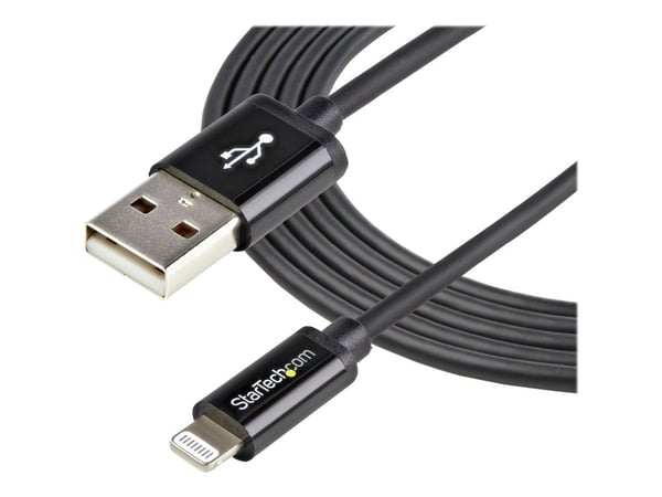 Startech 2m (6ft) Long Black Apple® 8-pin Lightning Connector to USB Cable for iPhone / iPod / iPad - Charge and Sync Cable (USBLT2MB) - Lightning-...