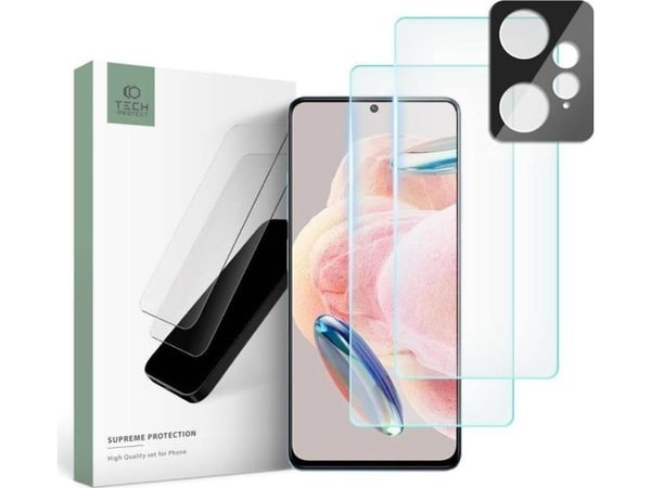 Tech-Protect Herdet glass + kameralinser Tech-Protect Supreme Set Xiaomi Redmi Note 12 LTE Clear [2+1 PAKKE]