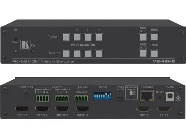 Kramer VS-42H2 4x2 18G 4K HDR HDMI 2.0 HDCP 2.2 Matrix Switcher - Video/audio switch - stasjonær