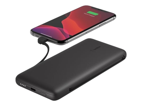 Belkin BoostCharge Plus - Strømbank - 10000 mAh - 23 watt - Fast Charge, PD - 2 utgangskontakter (Lightning, USB-C) - svart