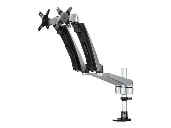 StarTech.com ARMDUAL30, Puristin, 18 kg, 76,2 cm (30"), 100 x 100 mm, Korkeudensäätö, Musta, Hopea