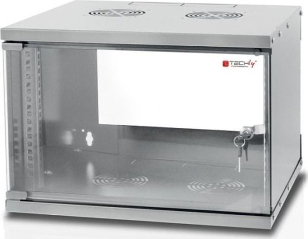 Techly I-CASE EL-1009G45, Veggmonterbar hylle, 9U, 50 kg, Nøkkellås, 16,8 kg, Grå