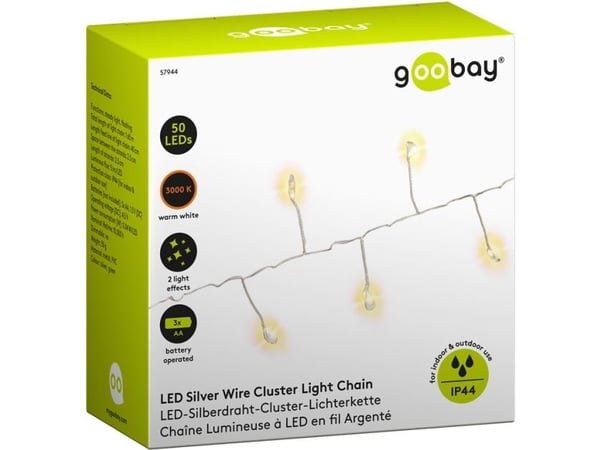Goobay 57944, Fairy lights, Grön, Silver, Metall, Polyvinylklorid (PVC), IP44, 50 lampor, LED