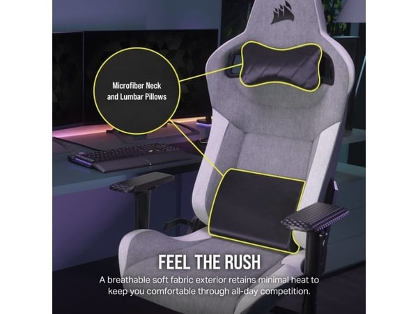CORSAIR T3 RUSH - Spillestol - armlener - T-formet - tipping - stoff - gråhvit