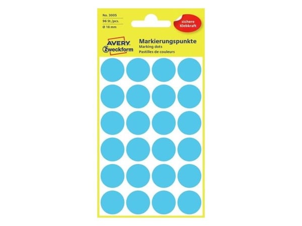 Avery Zweckform - Selvklebende - blå - 18 mm rund 96 etikett(er) (4 ark x 24 runde etiketter)