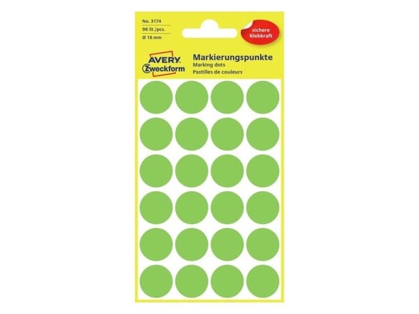 Avery Zweckform - Fargekodeprikk - 1,8 cm-diameter - neongrønt (en pakke 96)