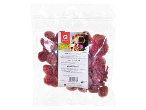Snack for hunder Maced Salmon rød farge 500g Snack for hunder Maced Salmon rød farge 500g