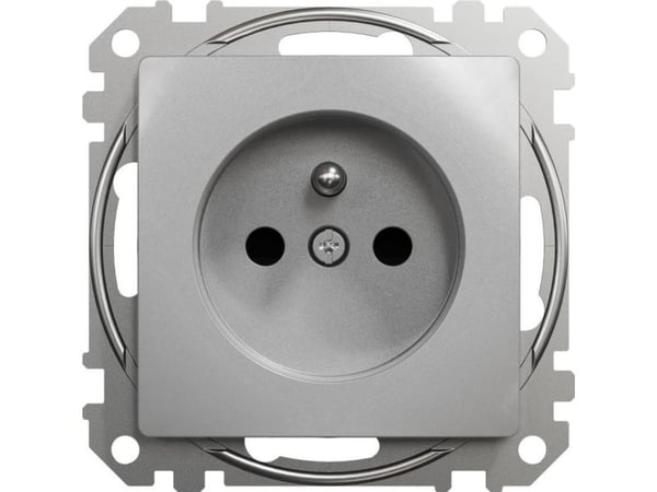 Schneider Electric, Sedna Design and Elements, 2P+PE vägguttag med skydd för strömbana, silver aluminium,SDD113011