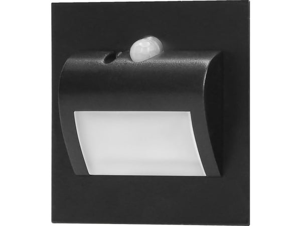 Trappelys Orno DRACO LED NEW 1,5W, innfelt trappearmatur, 12VDC, 30lm, 6000K, svart, bevegelses- og skumringssensor AD-OS-6164LR6/B