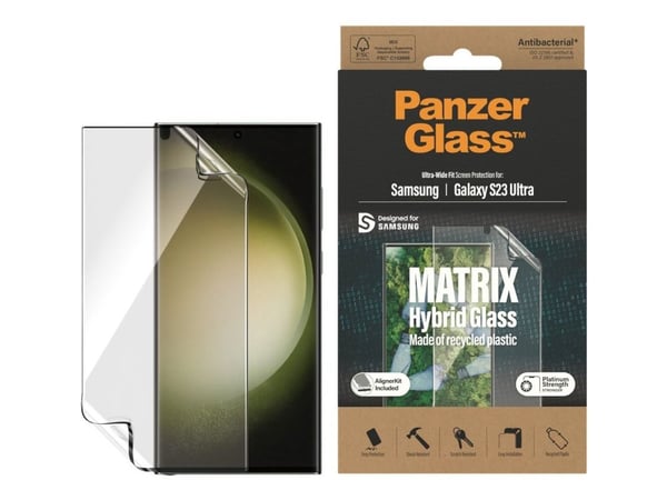 PanzerGlass™ | Matrix Hybrid Glass - Skjermbeskytter til mobiltelefoner - Ultravid passform | Samsung Galaxy S23 Ultra