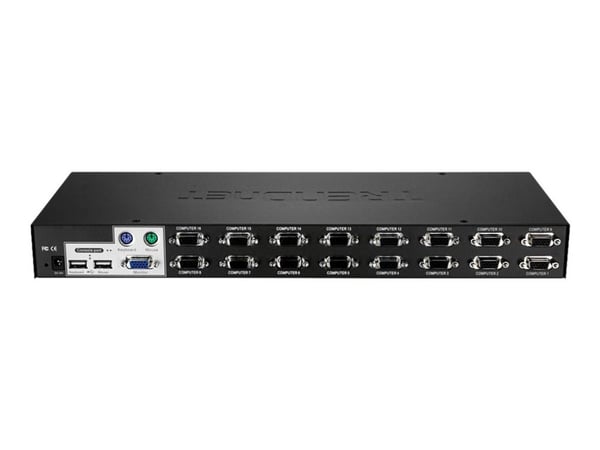 Trendnet 16-Port USB/PS/2 Rack Mount KVM Switch, 2048 x 1536 pikseliä, Telineasennus, 1U, musta