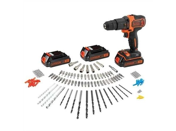 Black & Decker BDCHD181B3A, Boremaskin med pistolgrep, 1 cm, 2,5 cm, 1 cm, 1 cm, 360 RPM