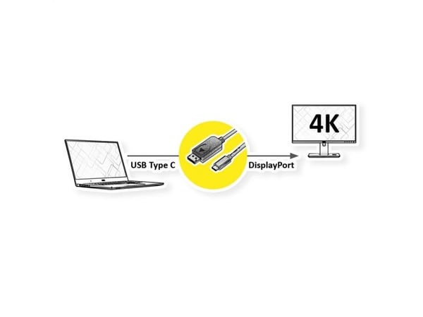 ROLINE 11045845, 1 m, USB Type-C, DisplayPort, Hanstik, Hanstik, Hanstik, Lige