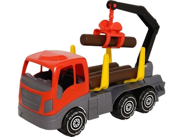 Timmerbil med kran-gripklo & timmer, 45 cm i boks