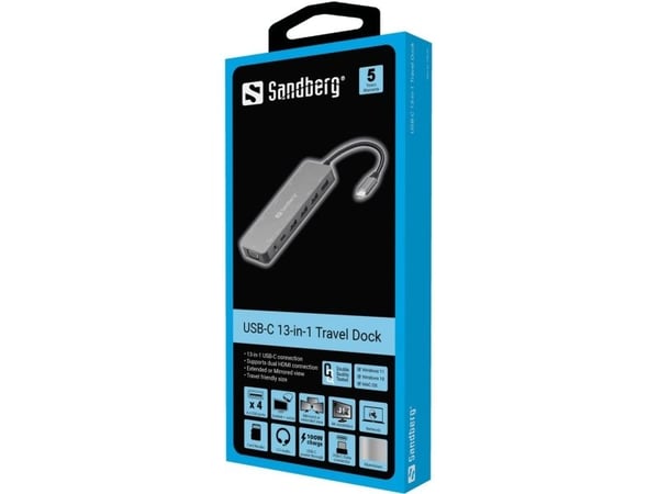 Sandberg 13-i-1 - Dockingstasjon - USB-C - VGA, HDMI - 100Mb LAN