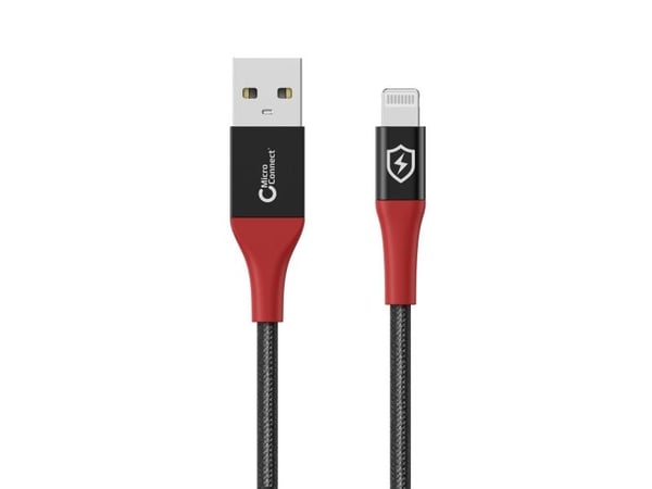 MicroConnect - Lightning-kabel - USB hane till Lightning hane - 1.5 m - dubbelt skärmad - svart, röd - säker laddning, datablockerare
