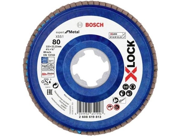 Bosch tilbehør 2608619813 X551 lamellslipeskive 115 mm, borediameter 22,23 mm, korn 80 (1 stk)