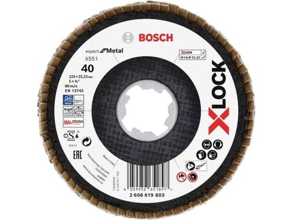 Bosch tilbehør 2608619803 X551 lamellslipeskive Ø125 mm boringsdiameter 22,23 mm korn 40 (1 stk.)