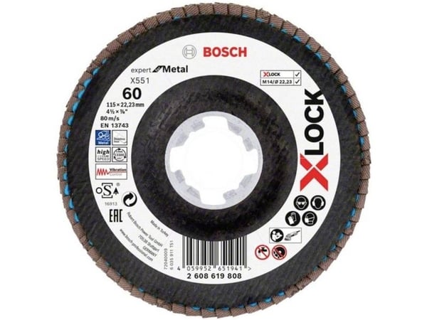 Bosch Accessories 2608619808 X551 lamellslipeskive Ø115 mm boringsdiameter 22,23 mm korn 60 (1 stk.)