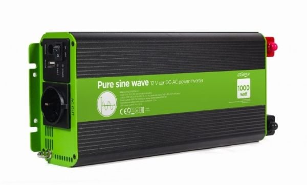 EnerGenie EG-PWC-PS1000-01 - DC-AC strøminverter - car, pure sine wave - DC 12 V - 1000 watt - utgangskontakter: 1