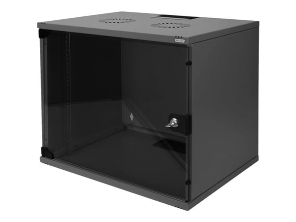 Digitus DN-19 09-U-S-SW, Seinään asennettava laitekehikko, 9U, Näppäinlukko, 12 kg, Musta
