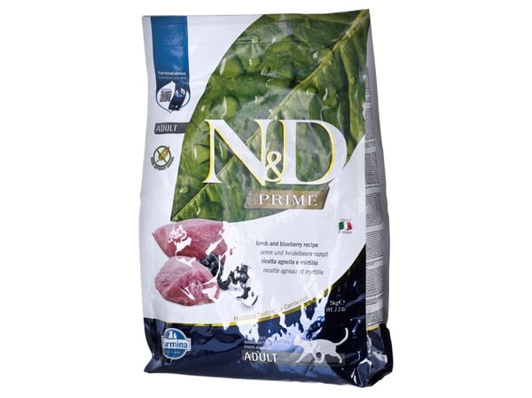 Farmina Pet Food N&D Prime, Voksen, Blåbær, Lam, 5 kg, Kornfritt, Antioksidanter medfølger