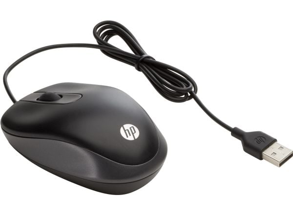 HP USB Travel Mouse, Ambidextrous, Optical, USB Type-A, 1000 DPI, Black