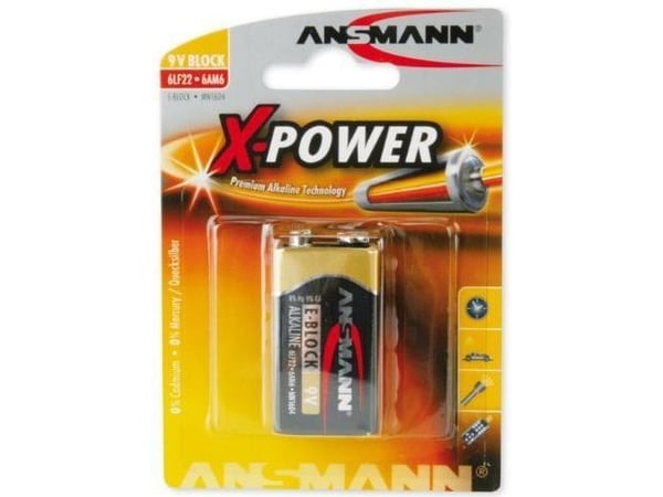 Ansmann 9V-Block, Kertakäyttöinen akku, Alkali, 9 V, 1 kpl, Musta, 17,5 mm