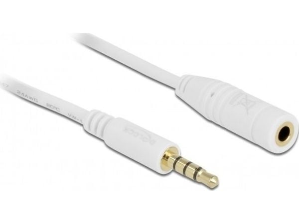 Delock - Lydkabel - mini-phone stereo 3.5 mm hann til mini-phone stereo 3.5 mm hunn - 1 m - hvit