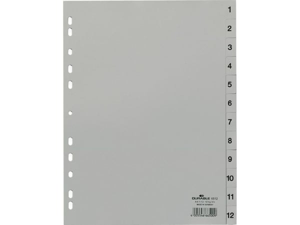 Durable 651410, Months tab index, Polypropylen (PP), Grå, Portrett, A4, 230 mm