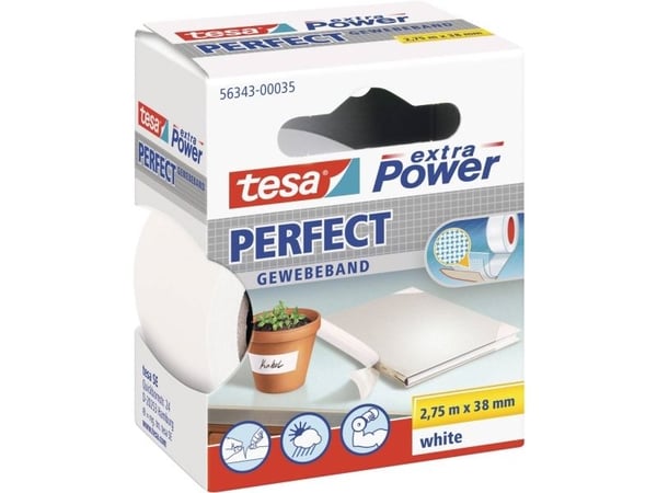 Tesa extra Power Perfect - Tekstiltape - 38 mm x 2.75 m - hvit