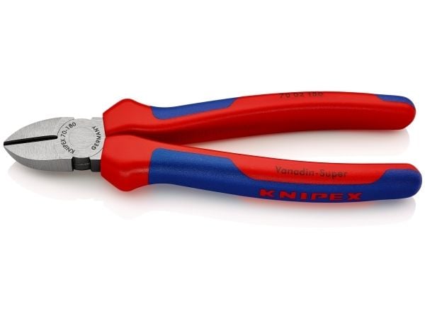 Knipex 70 02 180, Diagonal tang, Kromvanadiumstål, Plast, Blå, Rød, 180 mm, 252 g