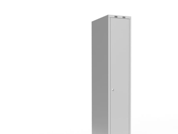 Garderobskåp 1x400 mm med snedtak, 1 fack i höjd och ljusgrå dörr m/cylinderrlås