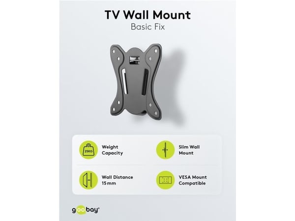 Goobay 58523, 58,4 cm (23"), 106,7 cm (42"), 75 x 75 mm, 100 x 100 mm, Stål, Sort